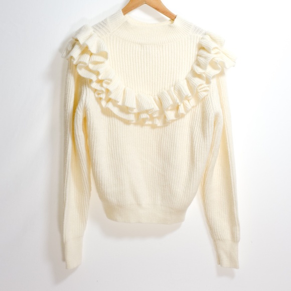Ruffle Sweater Cream Coquette Boho Soft Women’s Neutral Sweater Small - Picture 6 of 10